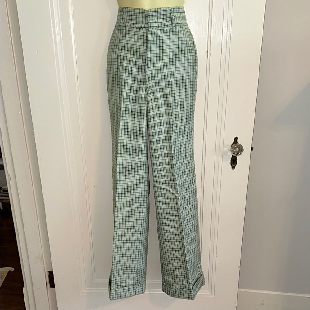 Vintage 70s H.I.S. for Girls Navy Blue, Green & Light Blue Wide Leg Pants